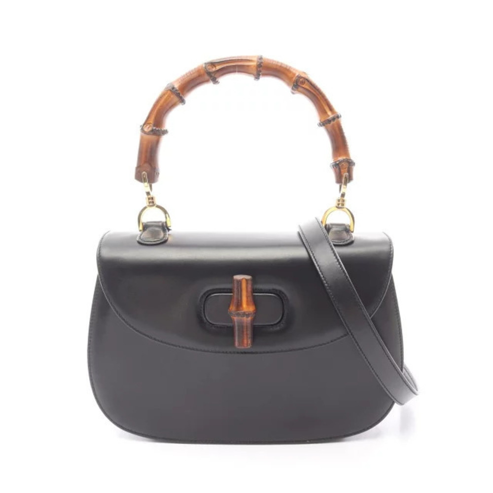 Gucci Bamboo Handbag Leather Black